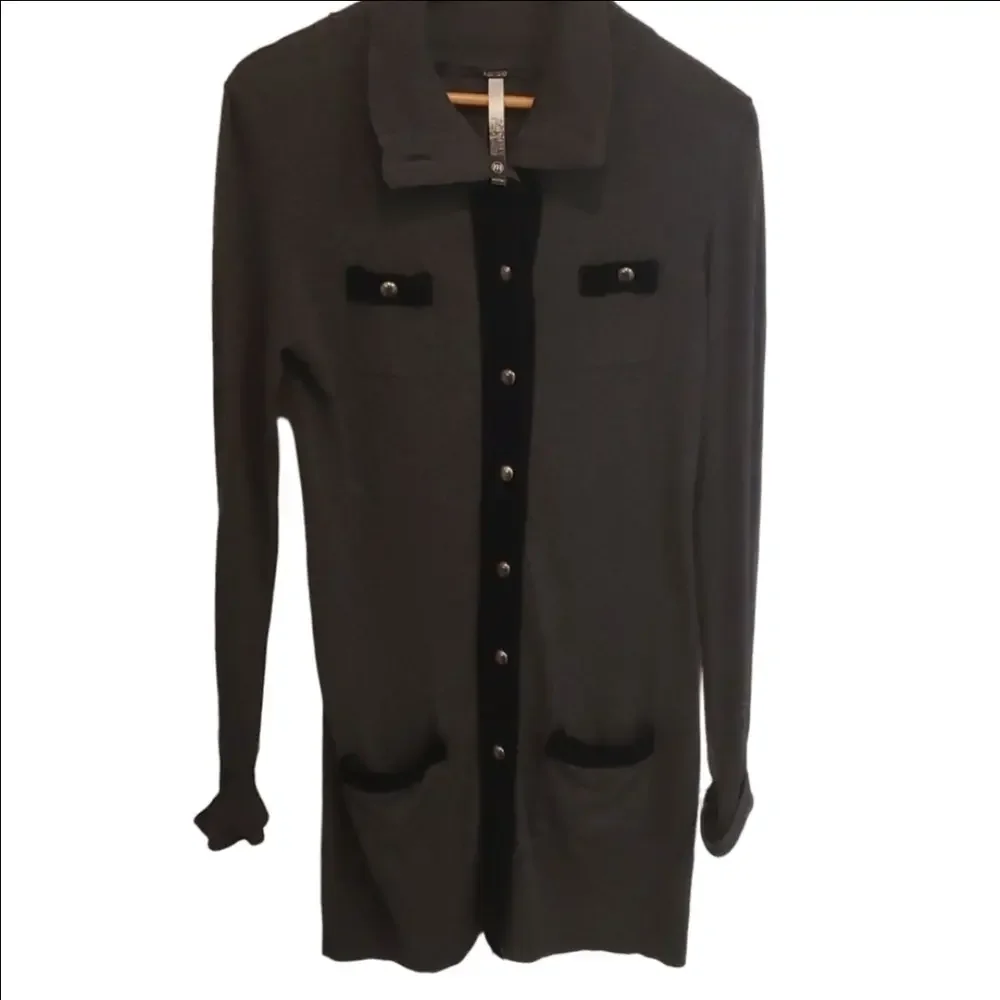 Kensie long button down Cardigan grey sweater